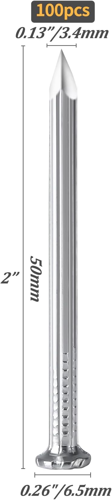 Concrete Nails 2 Inch for Masonry & Cement Walls | 100Pcs Galvanized Steel - Image 2