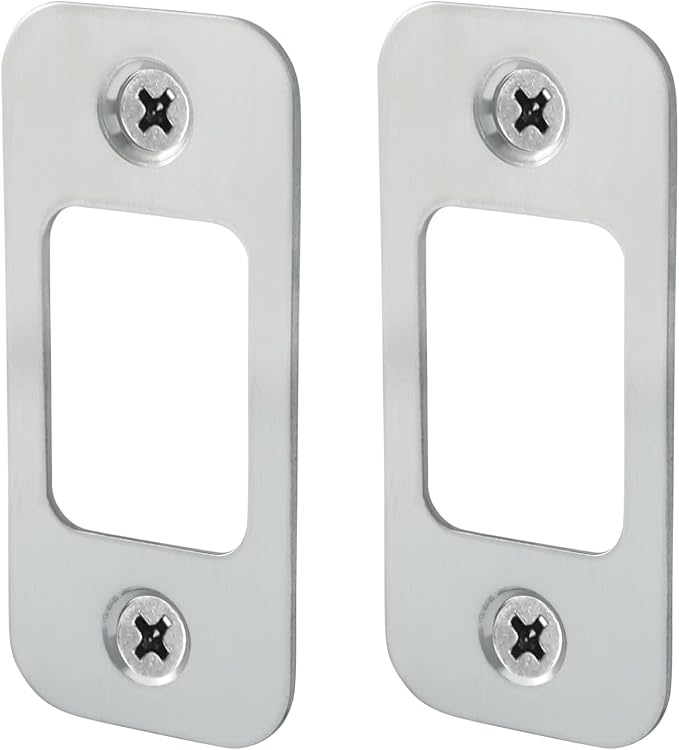2Pcs Brushed Nickel Deadbolt Strike Plate | 1" x 2 1/4", Round Corner, Door - Image 2