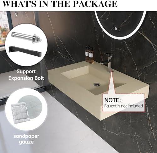 30" x 19" Bathroom Sink with Solid Surface, Wall Mount Bathroom Sink with - Image 3