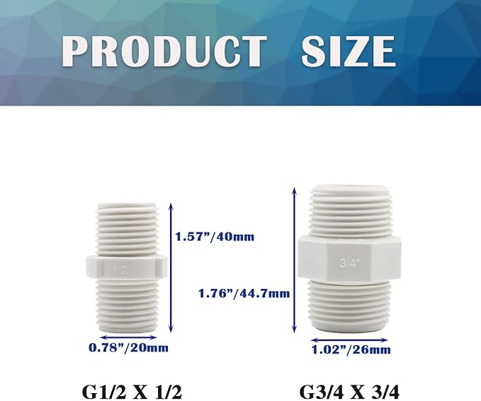 12PCS 1/2 Inch PVC Pipe Fittings Nipple G1/2 X G1/2 Male to Male Thread - Image 2