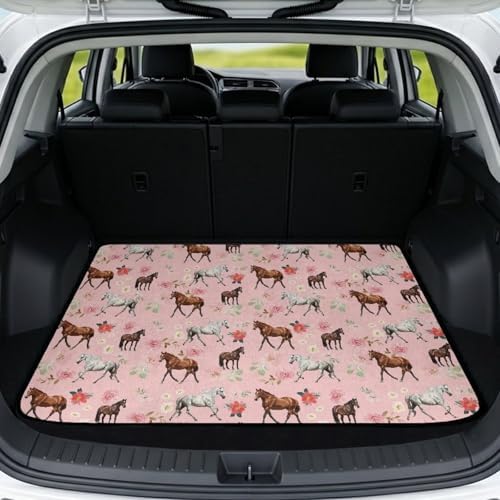 ELEQIN Pink Floral Horse SUV Trunk Mat Cargo Liner by ELEQIN
