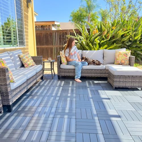 60 Pack Plastic Interlocking Deck Tiles, 60 sq. ft Patio Deck Tile, Dark Gray - Image 3