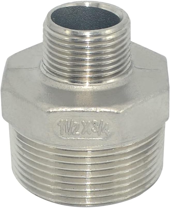 1-1/2" x 3/4" Male Threaded Reducing Nipple Fitting/Adapter, Stainless Steel by Megairon
