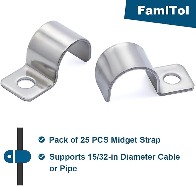 Conduit Pipe Clamps, 304 Ss Pipe Mounting Brackets, Metal One-Hole P-type Clips - Image 2