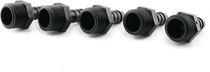 E-Outstanding 5PCS 3/8 inch to 1/2 inch NPT Male Black Plastic Hose Barb Pipe - Image 2