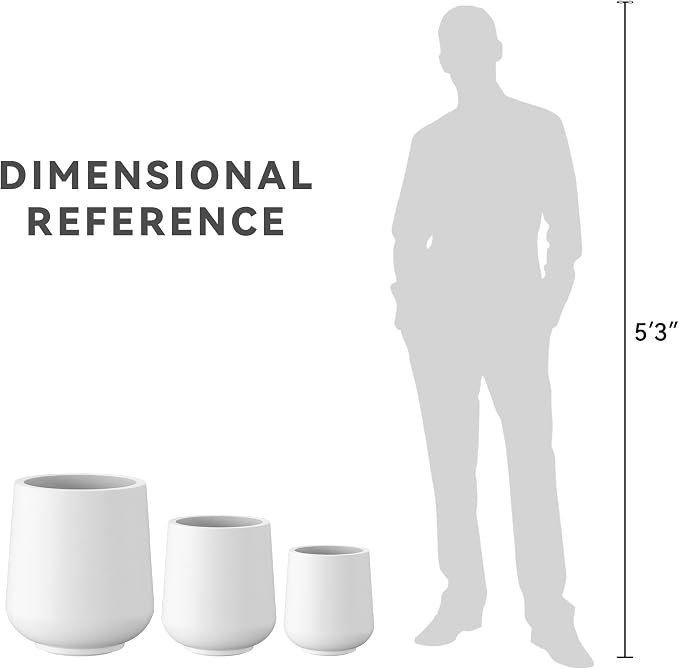Kante Set of 3 White Concrete Curved Planters 16.5" 13" 9.4" Dia | Drainage - Image 7