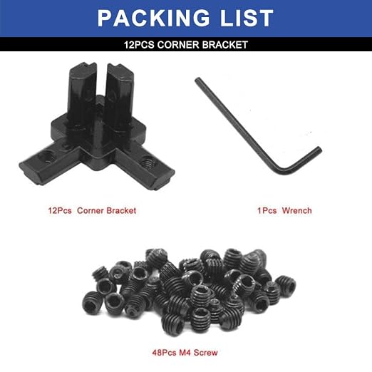 12pcs 2020 Hardware 3-Way Corner Bracket Angel Connector Black | - Image 3