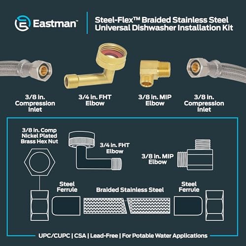 Eastman 6 Ft. Dishwasher Installation Kit, Braided Stainless Steel Supply Line - Image 6