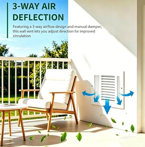 12x6 Inch Duct Opening Ceiling Register, 3-Way Steel Sidewall Air Vent Grille - Image 4