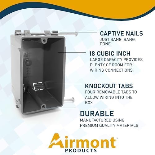 Airmont Products Plastic Electrical Box, Single Gang New Work Junction Box - Image 5