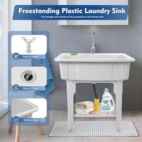 Freestanding Utility Sink with Faucet & Washboard - Image 2