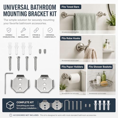 1 Set Towel Bar Mounting Hardware, Stainless Steel Brackets - Image 6