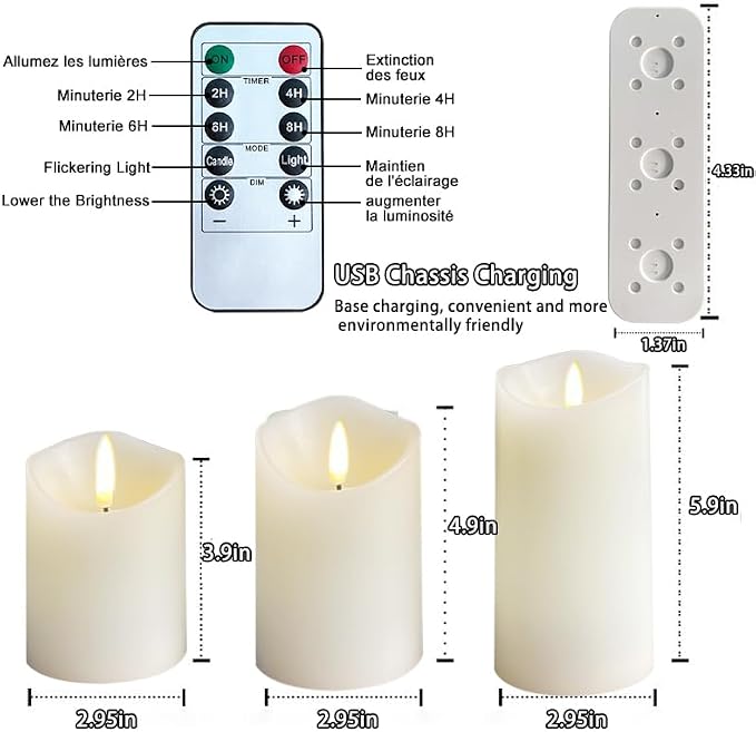 LEDHOLYT Rechargeable Flameless Candle, Flashing LED Pillar Real Wax Candle - Image 6