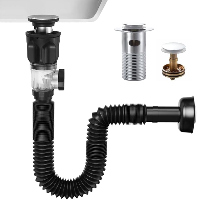 Flexible Sink Drain Pipe Kits, Adjustable Bathroom Sink P Trap by DROPINKITCHENSINK