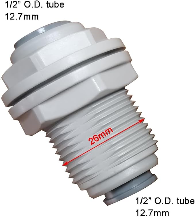 Food-Grade Quick Connector Push-In Tube Fitting, 1/2 inch Bulkhead Connector - Image 2