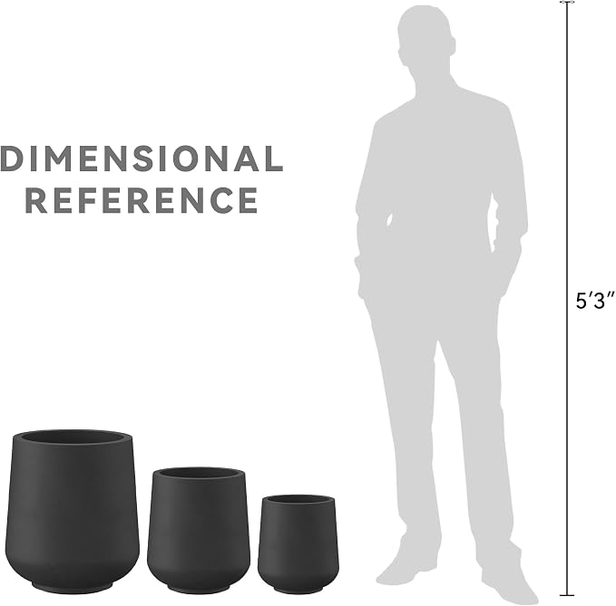 Kante Set of 3 Black Concrete Curved Round Planters - Image 7