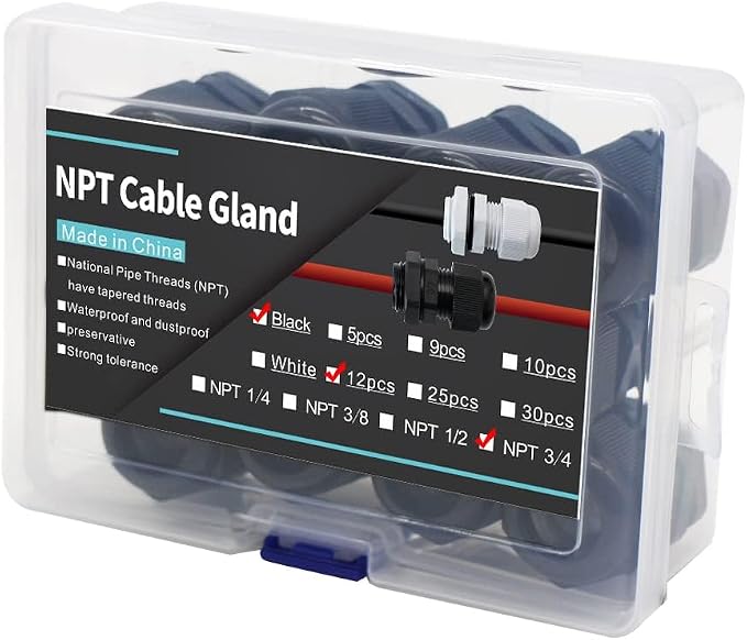 12-Pack 3/4" NPT Cable Glands, IP68 Waterproof Nylon PA66 Strain Relief Cord - Image 4