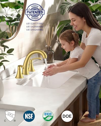 FORIOUS Bathroom Sink Faucet 3 Hole Widespread 8 Inch 2 Handle Brushed Gold - Image 4