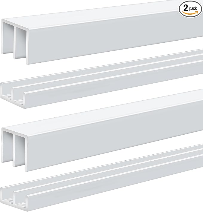 2 Set 4 ft White Aluminum Sliding Door Track Set by Landical