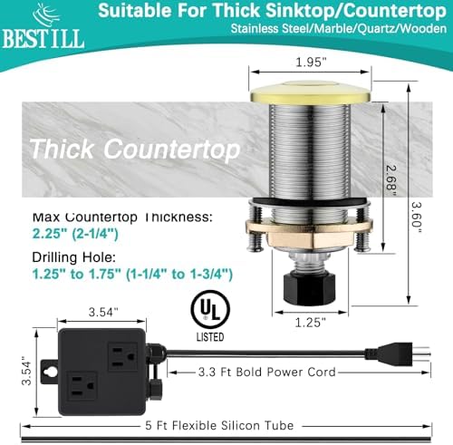 BESTILL All Metal Garbage Disposal Air Switch Kit Dual Outlet, UL Listed - Image 6