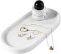 White Marble Oval Tray for Bathroom Countertop, Stone Perfume Organizer Tray by Koville