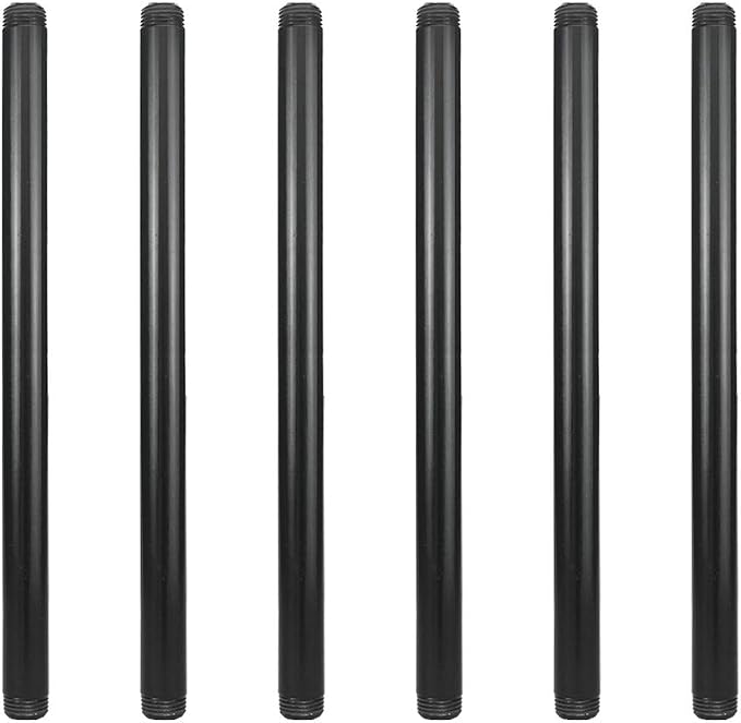 6 Pack 1/2" × 14" Pre-Cut Black Metal Pipe, Industrial Steel Fits Standard Half by GeilSpace