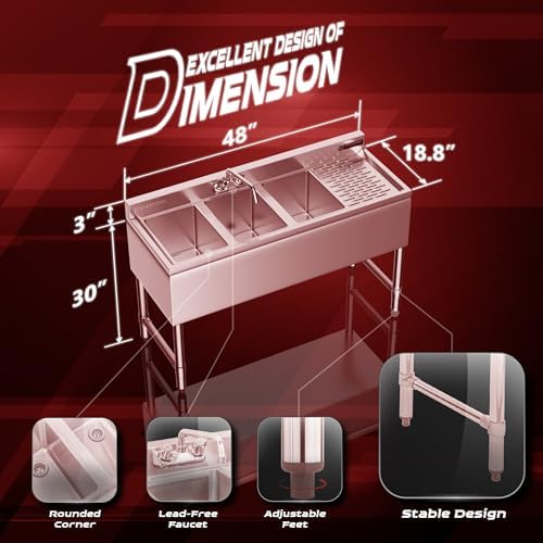 DuraSteel 3 Compartment Under Bar Sink - Image 2