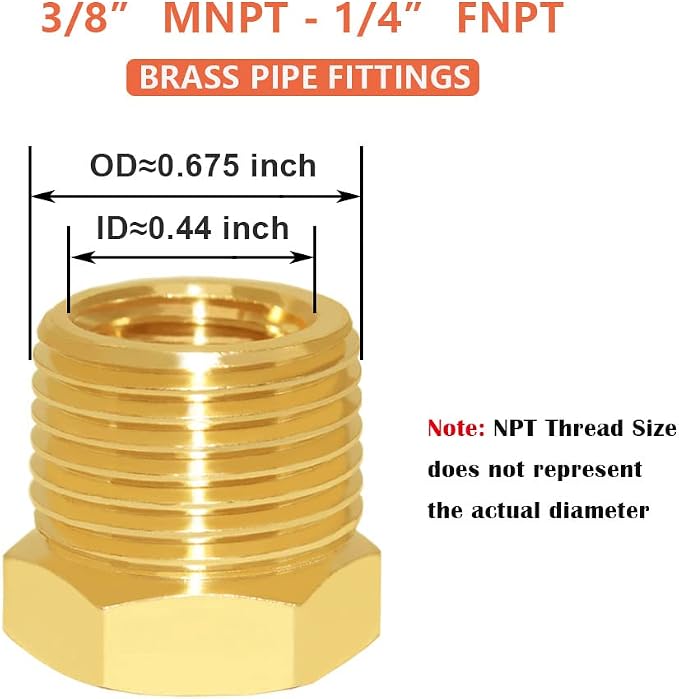 Hooshing 6PCS Brass Reducer Hex Bushing 3/8" NPT Male x 1/4" NPT Female | Heavy - Image 2
