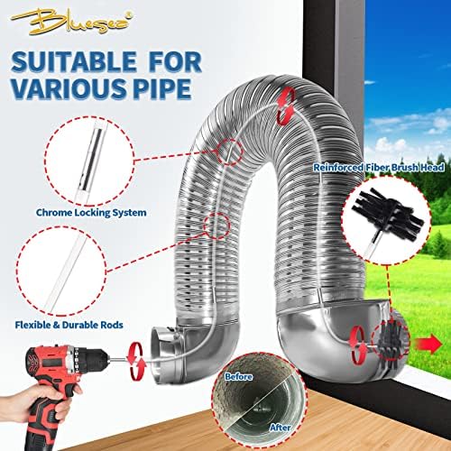 Bluesea 7 Pieces 30 Feet Dryer Vent Cleaner Kit, Reinforced Nylon Dryer Vent - Image 2
