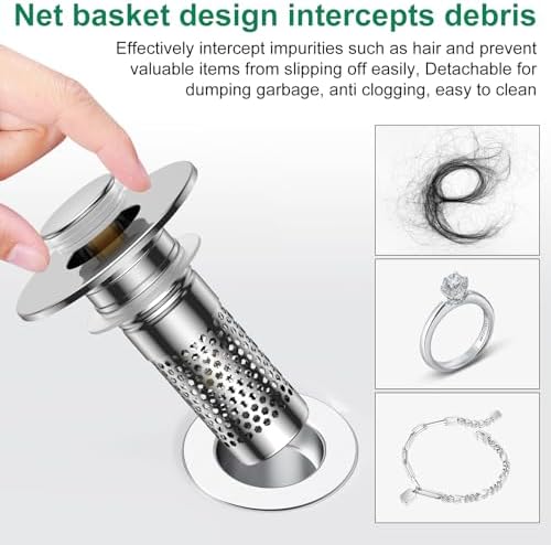 Bathroom Sink Drain Strainer, Universal Pop-Up Sink Stopper Hair Catcher - Image 5