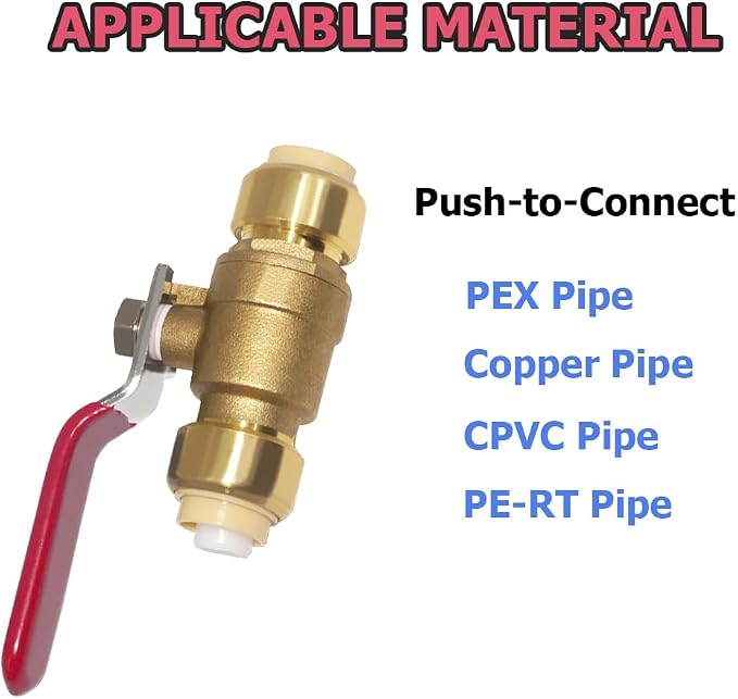 Hooshing 2 Pack 1/2 Inch Push-Fit Full Port Ball Valve, Push-to-Connect - Image 3
