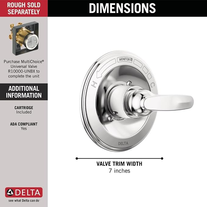 Delta Foundations 13 Series Single-Function Valve Trim Kit, Chrome Handle Set - Image 3
