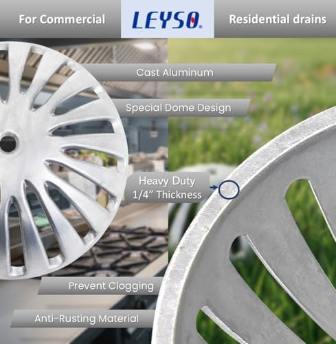 Leyso Heavy Duty Aluminum Dome Floor Drain Cover and Drain Strainer, Removable - Image 3