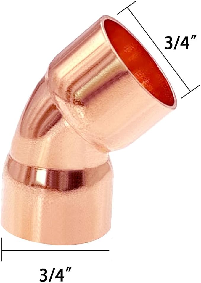 10 Pack 3/4" C x C Copper 45 Degree Elbow, Sweat Solder Pipe Fitting | Premium - Image 2