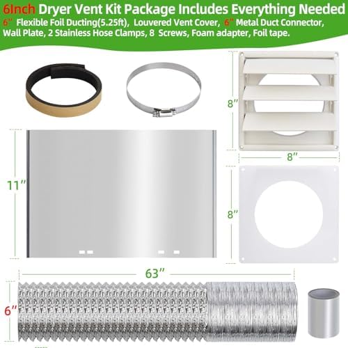6 Inch Dryer Vent Kit with Hose/Duct Connector/Wall Plate, 9ps Duct Vent Kit - Image 3