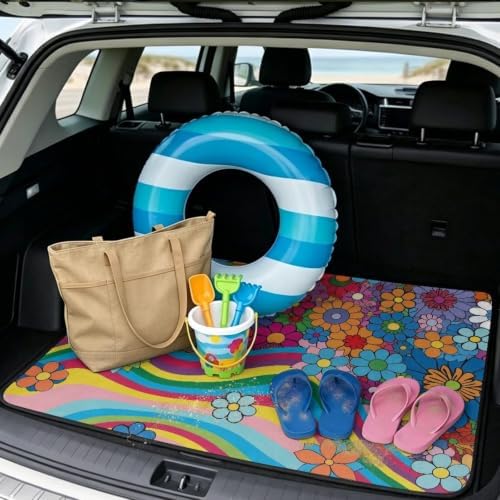 Colorful Hippie Flower Universal Car Trunk Mat - Image 2