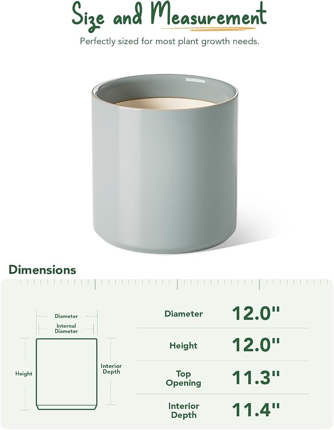 LE TAUCI 12 Inch Pot for Plants, Ceramic Planters for Indoor Plants, - Image 4