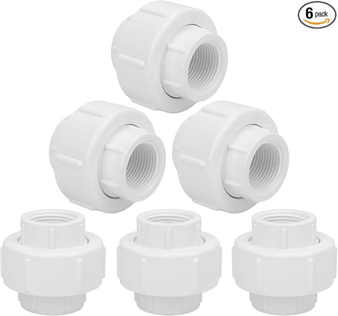 6Pcs 3/4Inch Female Threaded PVC Union Coupling Pipe Fitting 3/4'' PVC FNPT by Lswteiz