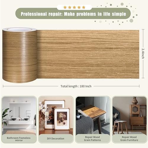 Besezx Wood Grain Tape, 2.4" X15', Self Adhesive Wood Grain Repair Patch - Image 2