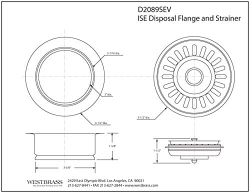 Westbrass A2089SEV-26 3-1/2" Kitchen Sink Waste Disposal Drain Flange and - Image 5