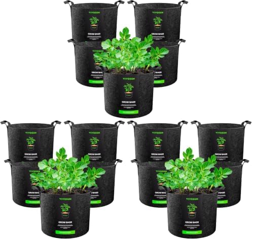 VIVOSUN 15-Pack 10 Gallon Plant Grow Bags, Heavy Duty Thickened Nonwoven Fabric by VIVOSUN