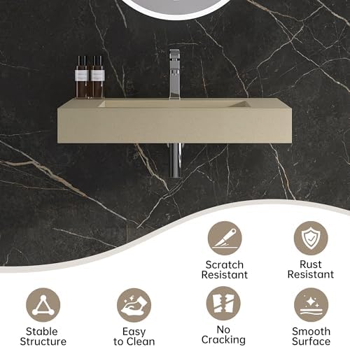 30" x 19" Bathroom Sink with Solid Surface, Wall Mount Bathroom Sink with - Image 5