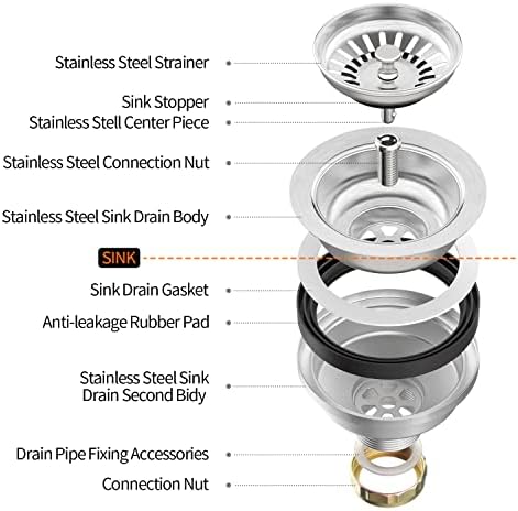 KONE Sink Drain Assembly, Kitchen Sink Drain Strainer Kit - Image 5