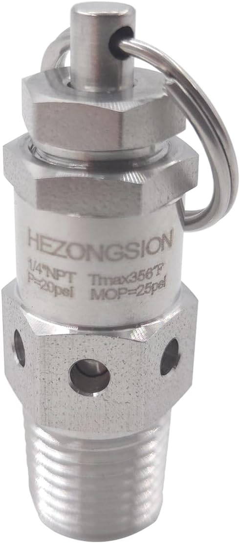 1/4" NPT Adjustable Pressure Relief Valve SS304 Stainless Steel PRV Safety Valve by HEZONGSION