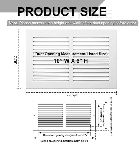 Pelopy 10 x 6 Inch 6 Pack Return Air Grille Vent Covers & 12 Screw - Image 2