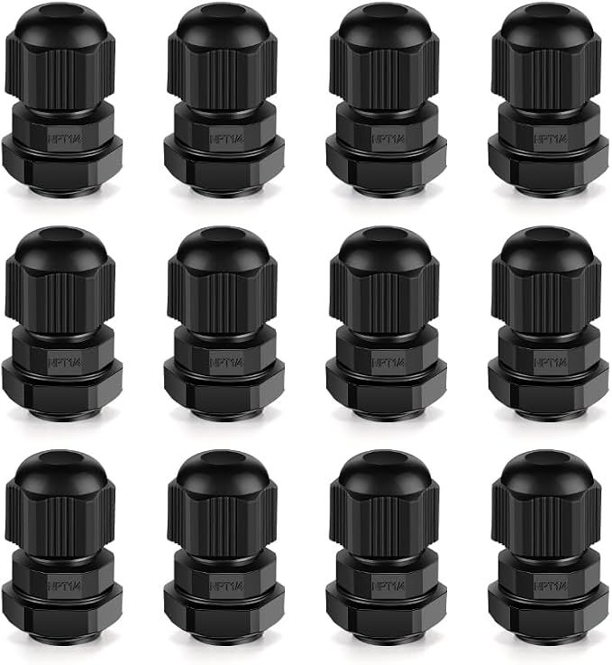 Cable Gland 12 Pack 1/4" NPT Waterproof Adjustable Connector Strain Relief Cord by CGELE