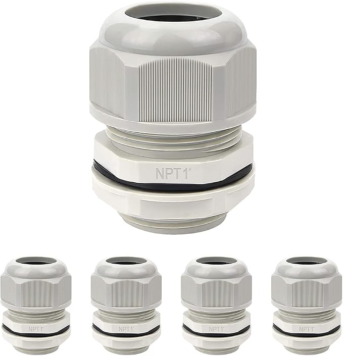 5 Pack NPT 1" Cable Glands Waterproof Adjustable 18-25mm Cable Connectors Grey by LeMotech