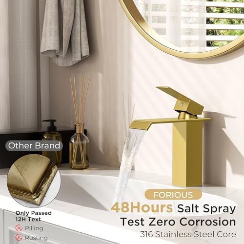 FORIOUS Bathroom Faucet 1 Hole Single Handle Vanity Faucets Brushed Gold - Image 6