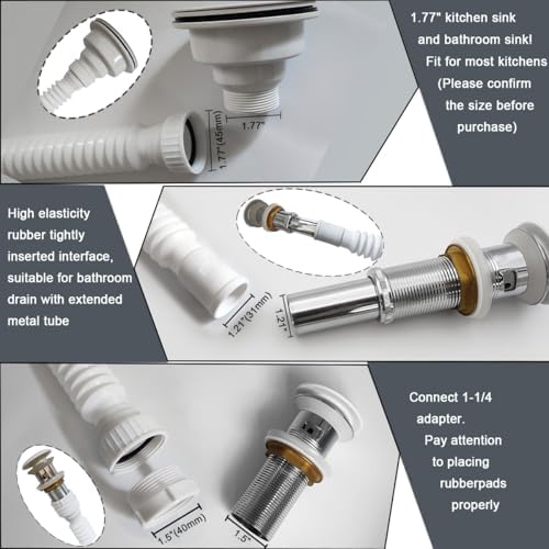 White Flexible Expandable Bathroom P Trap, 1 1/4 to 1 1/2 Sink Drain Adapter - Image 4