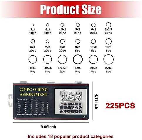 Ziciner 225 PCS O-Ring Assortment Kit Set, Premium Rubber Gasket AC System Seal - Image 2